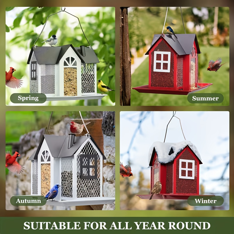 Outdoor Bird Feeder House · Designed with A Large Capacity And Equipped with Triple Feeding Ports · It Is Weatherproof, Durable And Easy to Refill - And Suitable for Outdoor Spaces, Gardens, Porches, Balconies And Country Houses