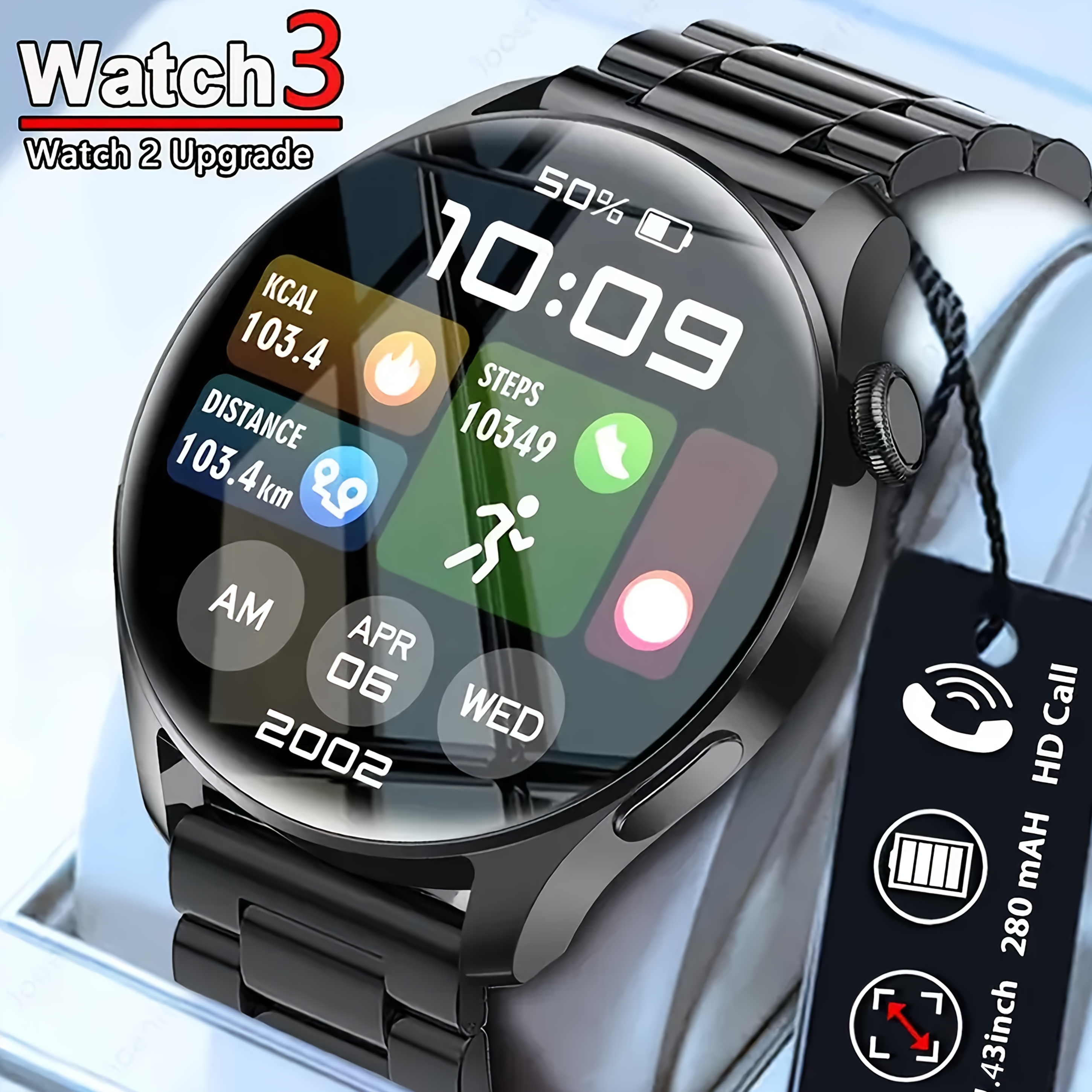 3.63 cm 360*360 HD Screen Smart Watch 280mAh Battery Outdoor Sports And Fitness Message Push Music Control Weather Display Wireless Call Unisex Smart Watch 2024 New, Workout Companion, Activity Monitor, Modern Wearable, Sleek Smartwatch, Longlasting