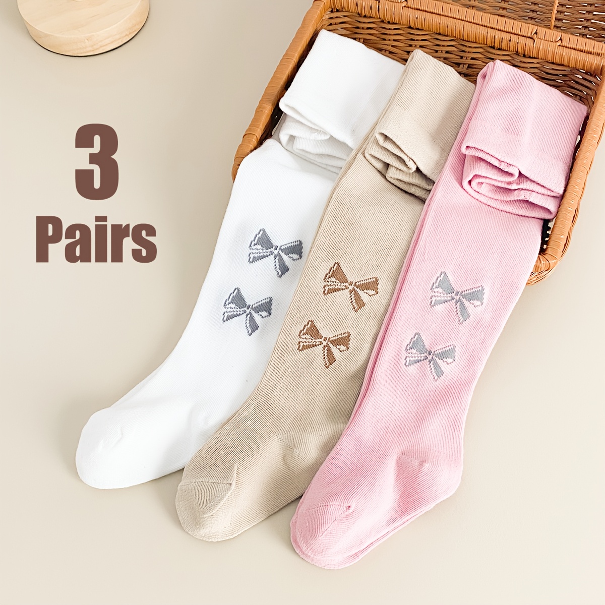 Image of 3 Pairs Girls' Toddler Leggings, Thickness, Suitable For Outdoor Wear. Kids Baby Girls' Elastic Waist Tights For Spring And Autumn