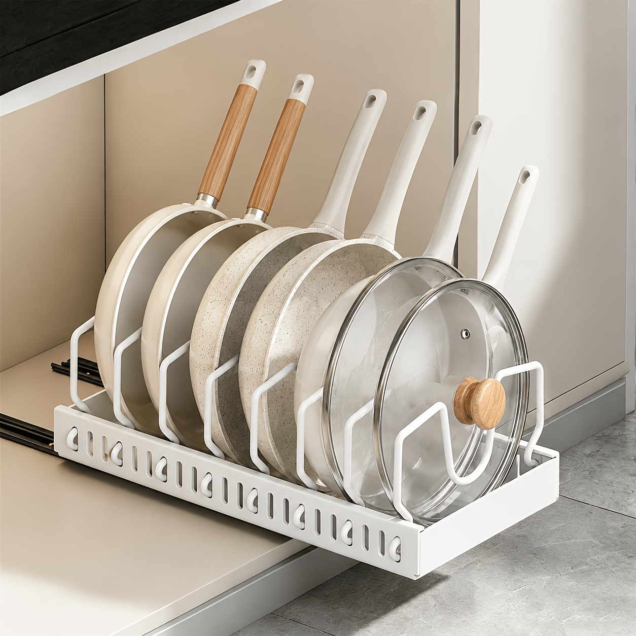 1-pack/ 2-pack Pull Out Pot And Pan Organizer With 8 Adjustable Dividers, Kitchen Cabinet Shelf Organizer, Under Sink Pot And Pan Organizer Rack ()