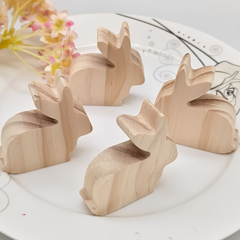 

4pcs Art Deco Easter Bunny Wooden Figurines, 3d Alphabet Animal Craft Ornaments, Manufactured Wood Bunny Home Decor For Living Room, Holiday Display Without Electricity