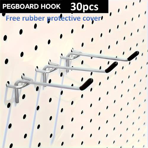 30pcs heavy duty pegboard hooks 30 hooks 30 black rubber protective sleeves stainless steel ideal for garage organization tool storage