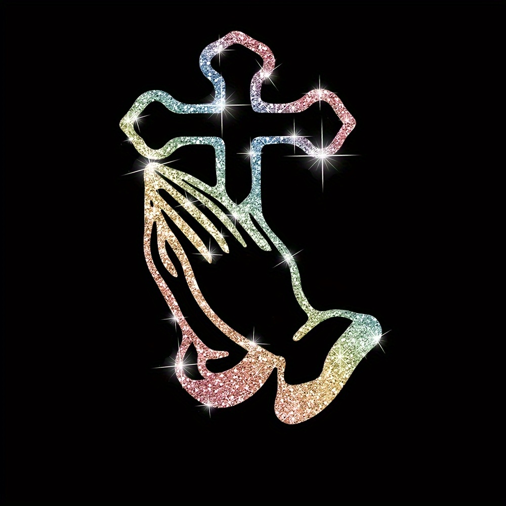 1pc Hands Praying Car Sticker, Shiny Reflective Decal For Car Windows, Doors, Body, Motorcycle, Or Laptop