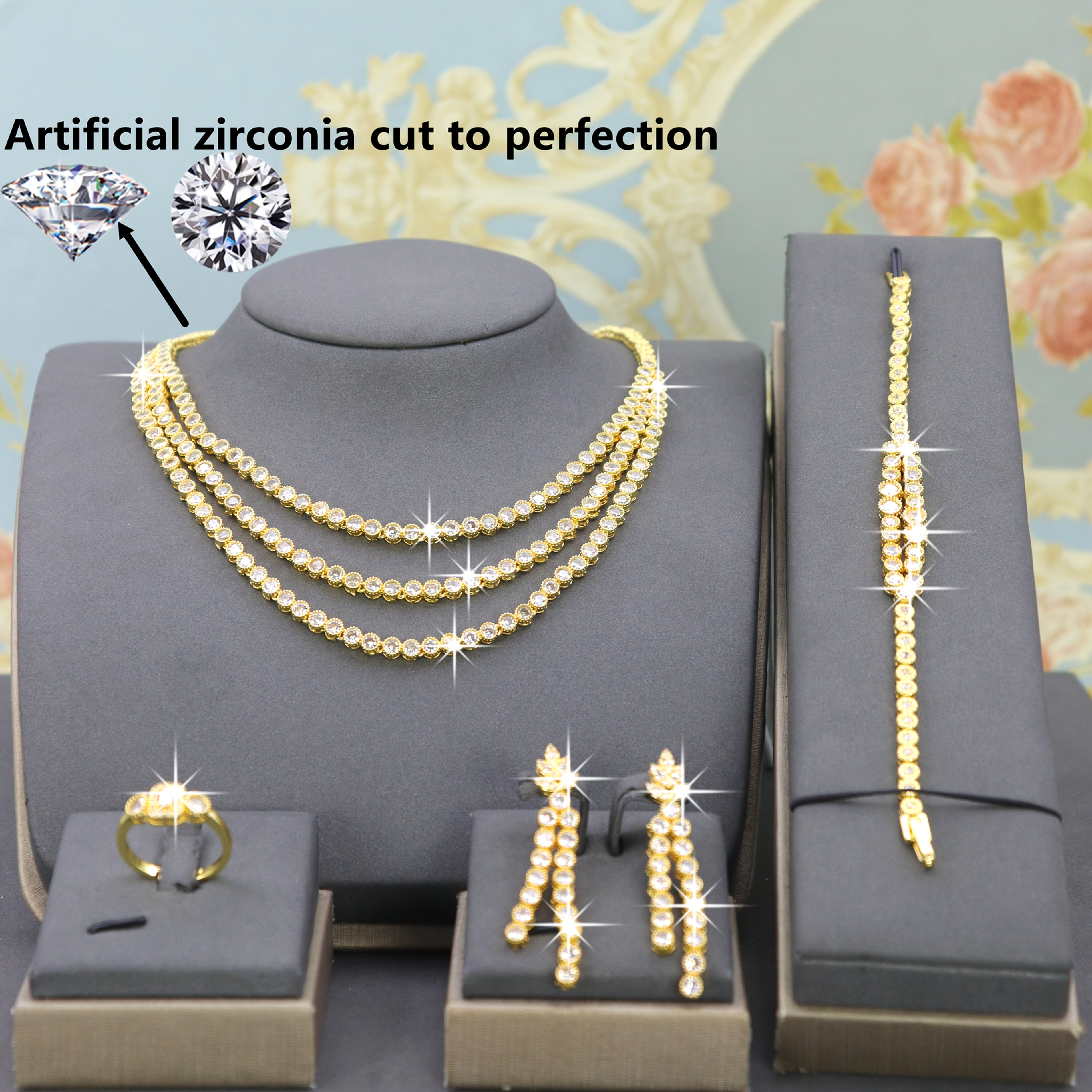 5pcs of 18K Gold-plated * Design Bridal Romantic Wedding Jewelry Set, * Weddings, Banquets, Parties or Daily Wear, Suitable for *.