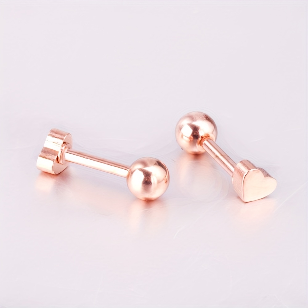 Image of 2pcs Rose And Geometric Shape Stud Earrings, Unique Screw-, Delicate And Cute Jewelry For Women