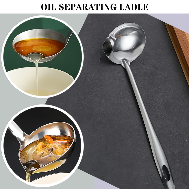 TEMU Heavy-duty Stainless Steel Oil-soup Separating Ladle With Built-in Oil Separator - Leakproof Design, Easy-clean Kitchen Ladle For Cooking,
