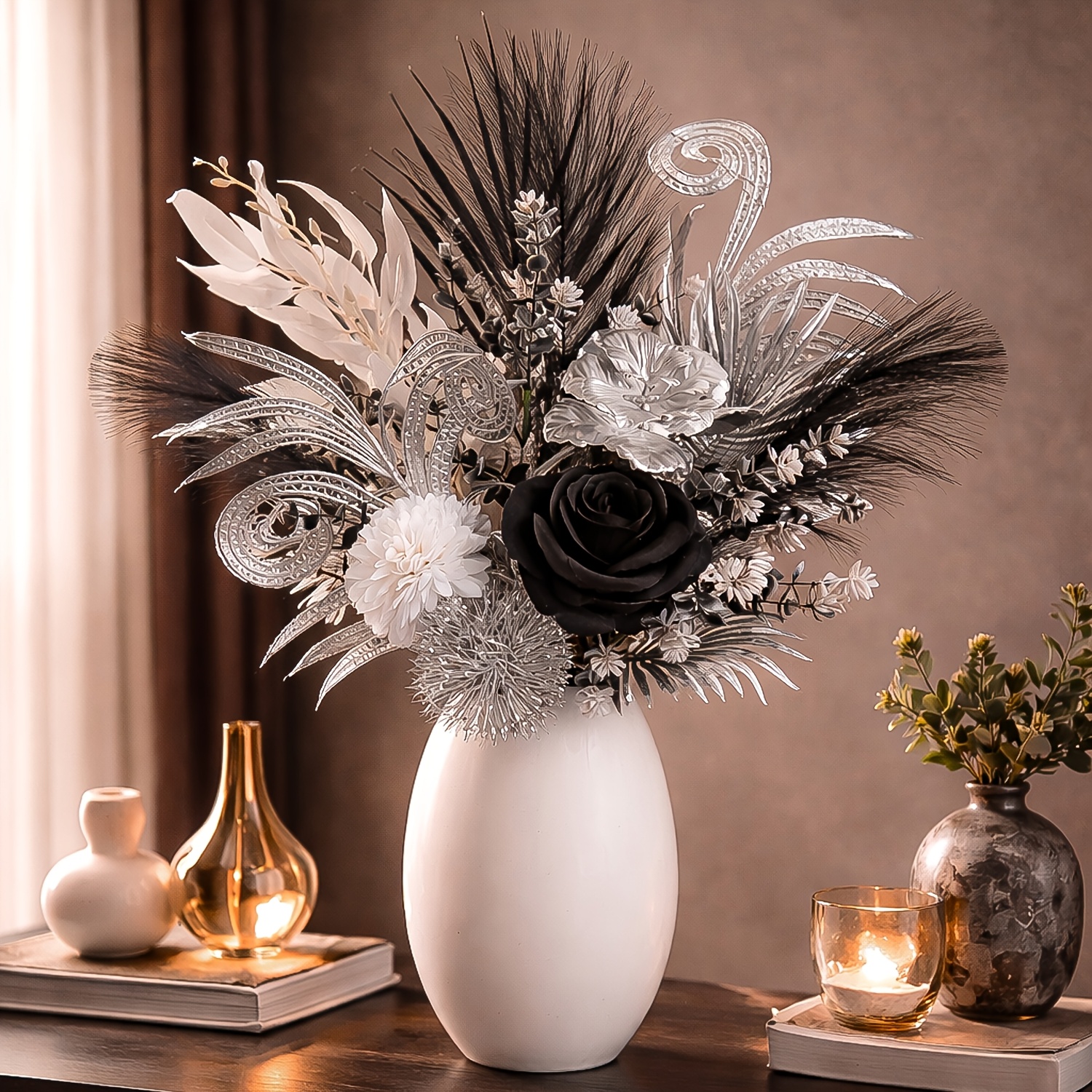 Image of 13pcs Light Rose Artificial Flower Arrangement, Vintage Dark Style Artistic Floral Arrangement, European High-end Home Decor , Living Room, Entryway, Desktop Atmosphere Decoration