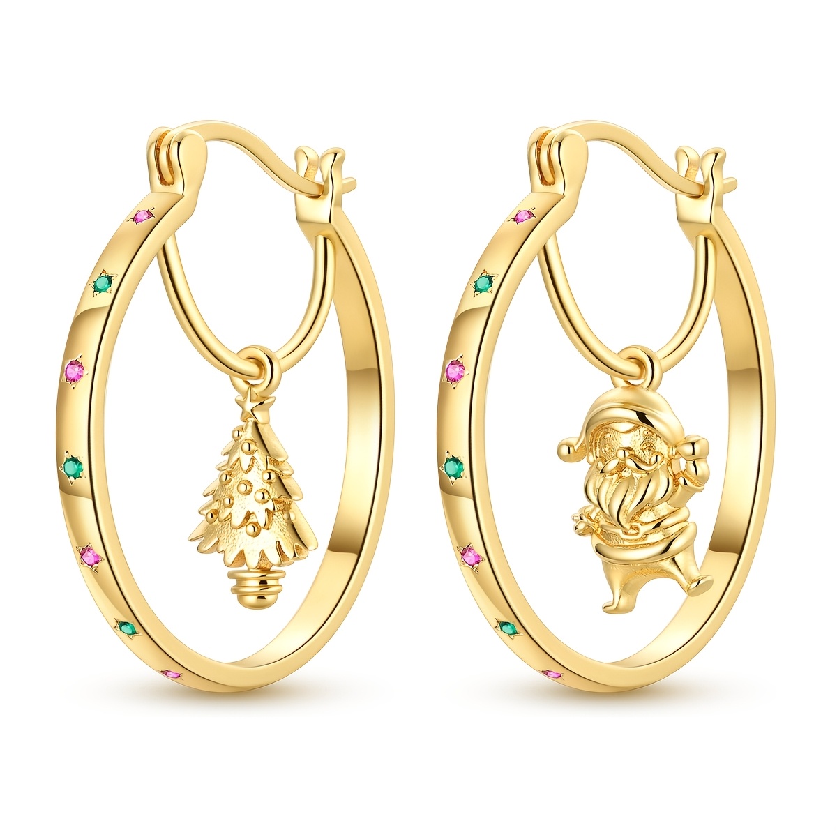 Women's Vintage Santa Claus Christmas Tree Asymmetrical Hoop Earrings