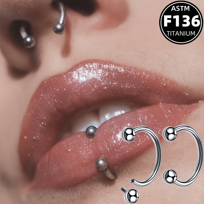 TEMU 2pcs Internal Thread G23 Titanium Ball Horseshoe U-shaped Nose Ring/lip Ring, , Unisex Stackable Body Piercing Jewelry Gift