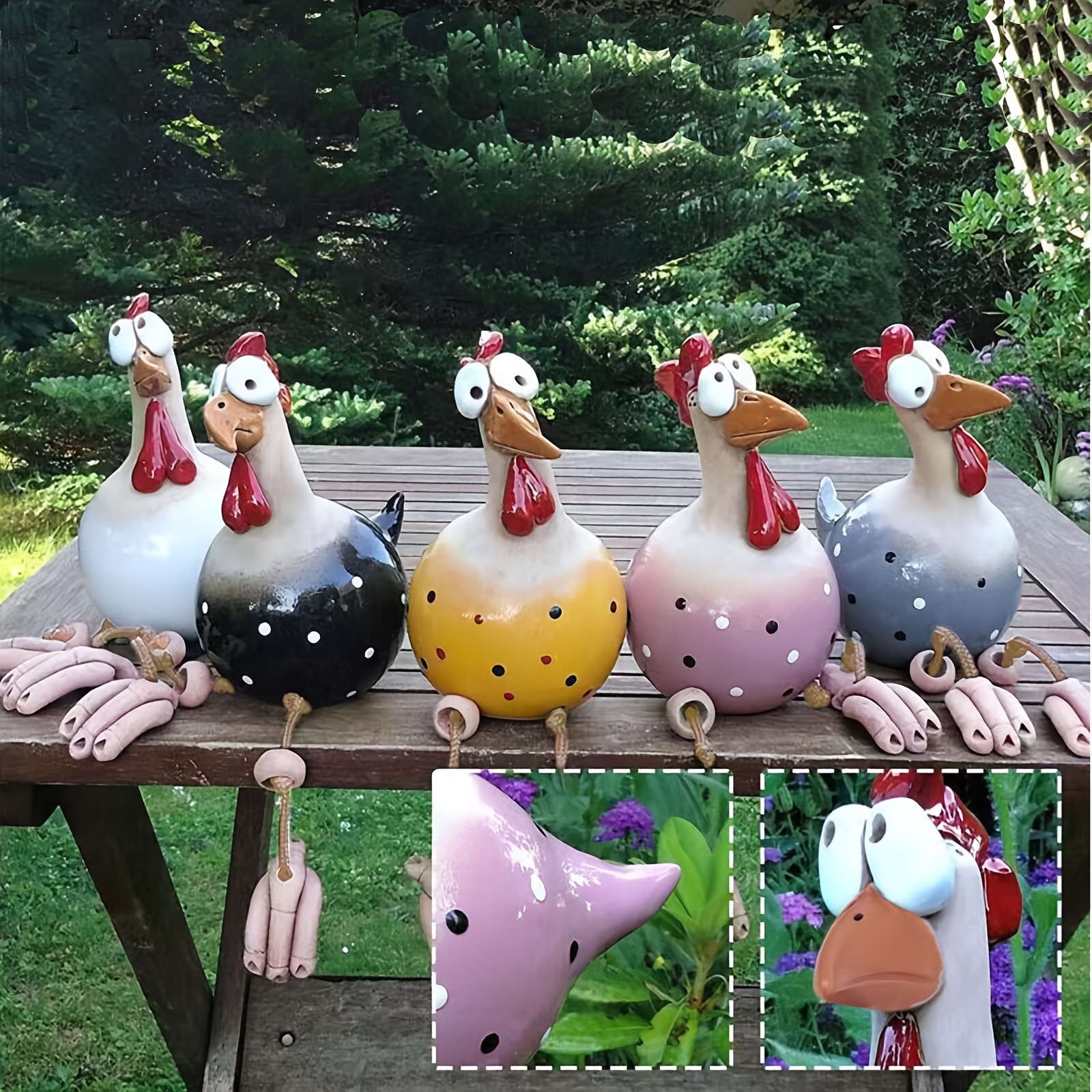 

5 Pcs Resin Rooster Outdoor Statues Funny, Waterproof And Does Not Fade Suitable Courtyard, Garden, Balcony Decoration