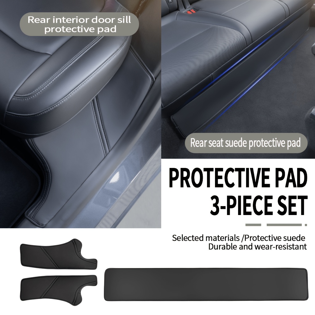 TEMU 3pcs Set Suitable For For , Includes Car Door Sill Protectors And Rear Seat Kick Mats. High-quality Plush Kick Mats For , Car Accessories