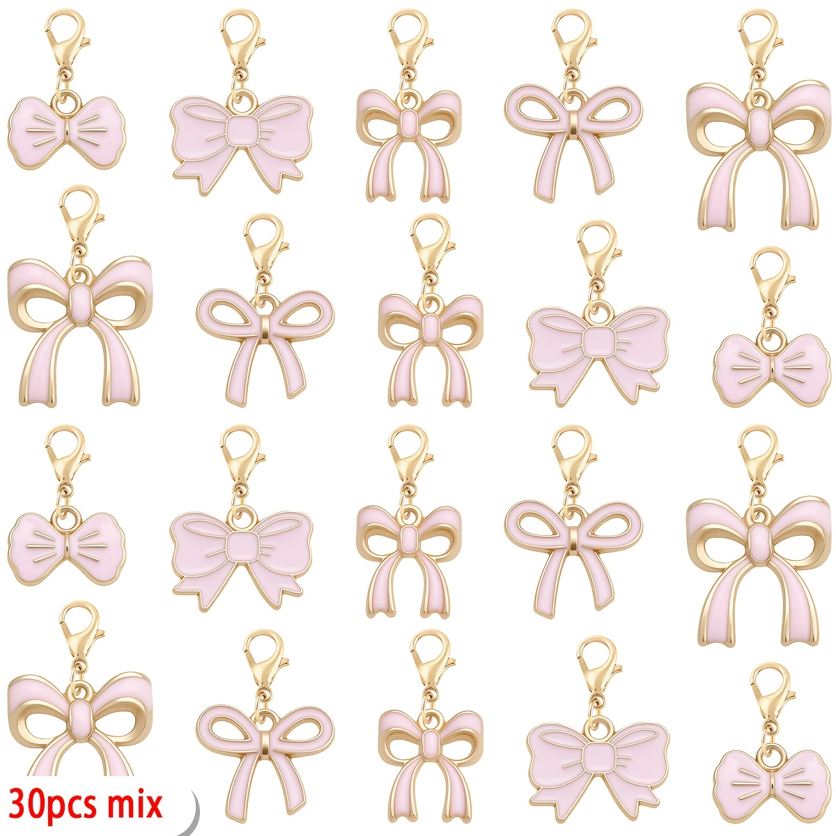 TEMU 30pcs Assorted Style Pink Alloy Enamel Bows, Romantic Bow Clasps With Closures, Suitable For Diy Key Rings, Keychain Accessories, And Craft