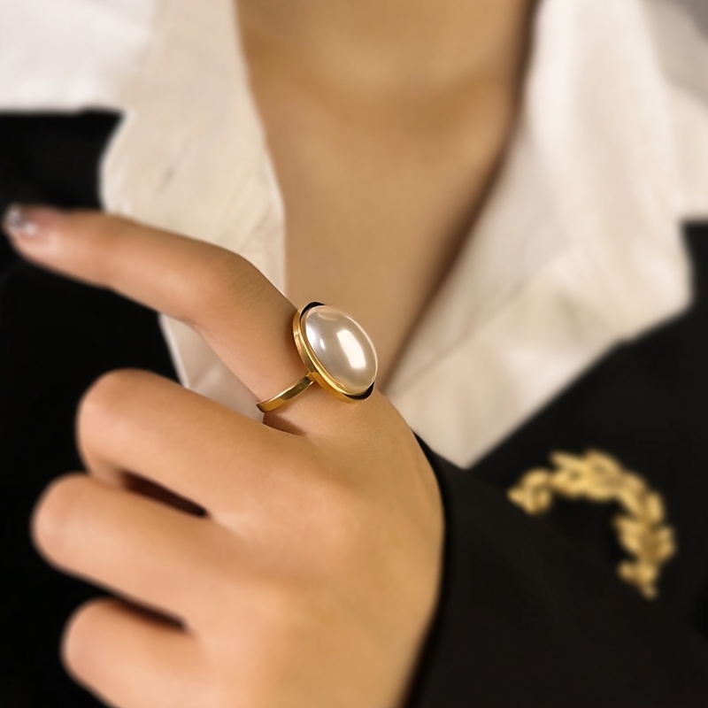 טבעת פנינה עבה בהשראת וינטג' אחת - נירוסטה עם ציפוי יוקרתי, מתכונת מושלמת יומיהטבע, עמידה, מתכונת מושלם, עמידה וינטג'|טבעת מתכונת