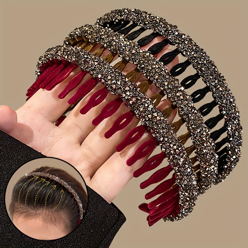 3pcs Women's Full Flocked Simple Tooth Comb Anti-slip Hairband Set
