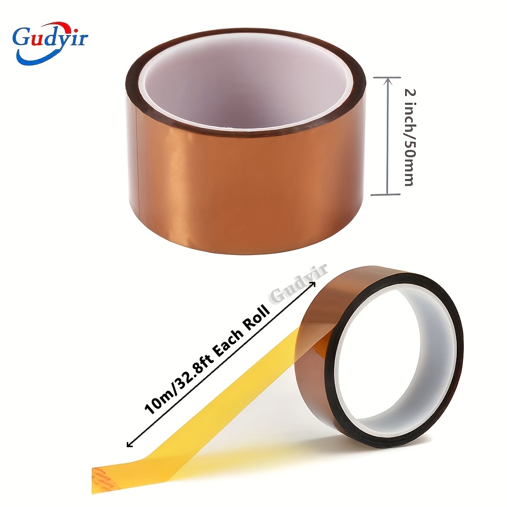 TEMU 1/2 Rolls Heat Tapes High Temperature Tape Sublimation Tape Heat Transfer Tape Heat Resistant Tape Polyimide Tape For Electronics 3d Printers