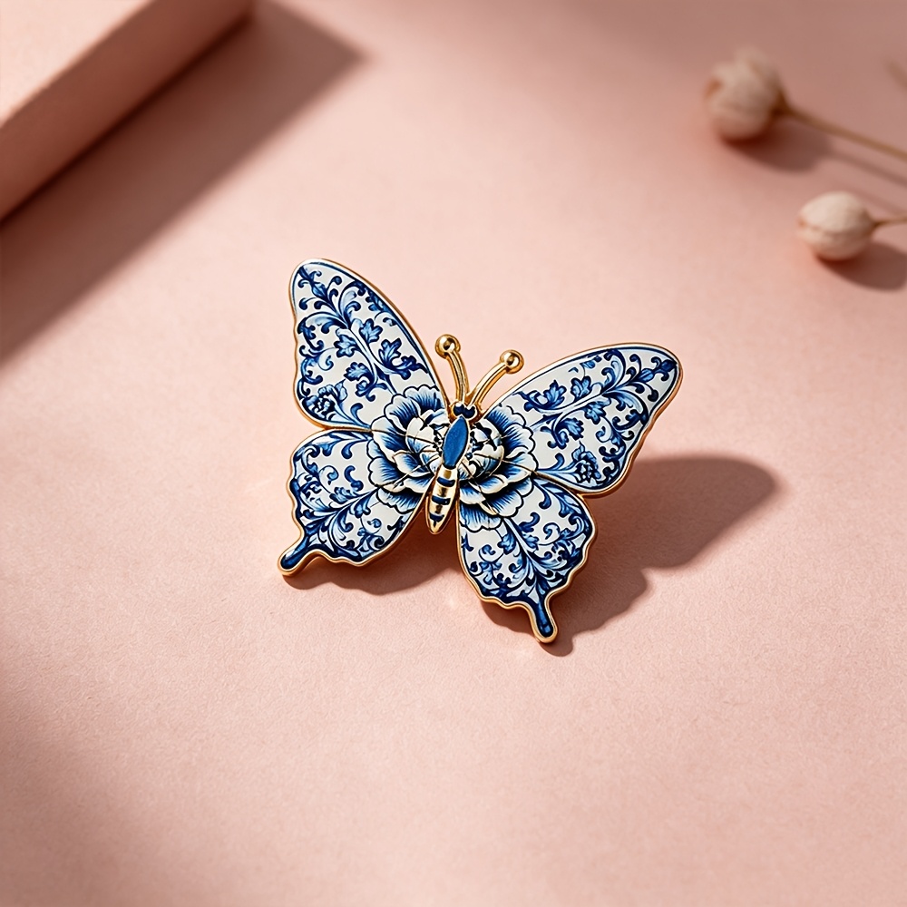 TEMU Pin de esmalte de azul y blanca, decorativa de moda, adornos para solapa y bolso, regalos