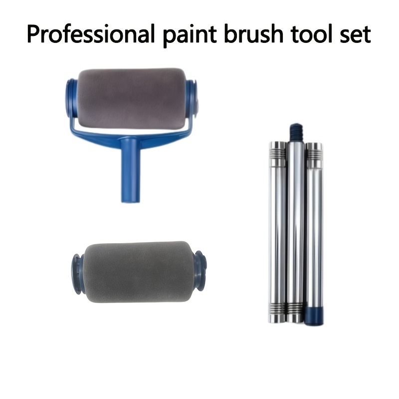 TEMU 1 Set Of Household Multi-functional Paint Brush Kit, Self-priming Paint Roller + Replacement Brush Heads + 3-section Extension Pole, Latex Paint