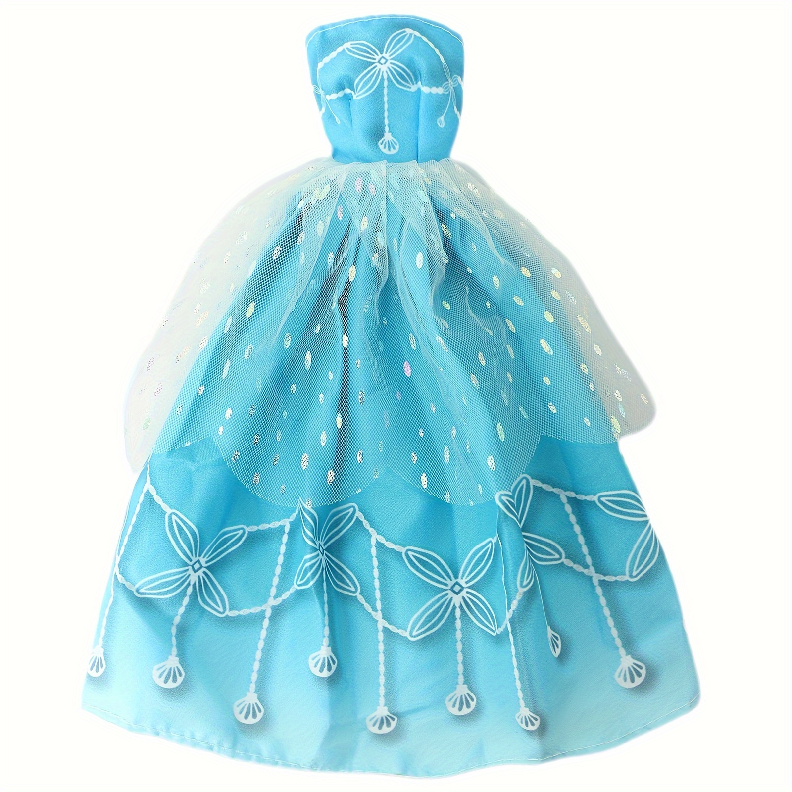 Image of 1 Set Doll Wedding Dress Blue Princess Strapless Dress Print Skirt Party Gown Outfit Clothes For 11.5 Inch 30cm Girl Doll Accessories Dollhouse Clothing Gift Toys(not Including Dolls)