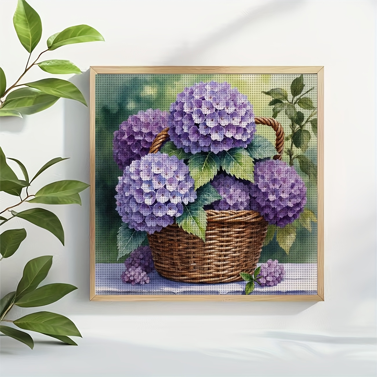 Unframed Cross-Stitch Kit, "Purple Hydrangea in a Basket" Design
