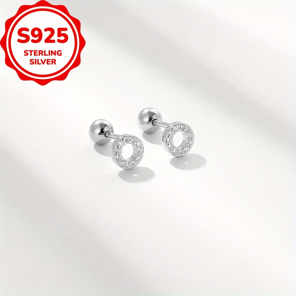 Image of A Pair Of 925 Sterling 925 Silver Geometric Circular Synthetic Zirconia Earrings Jewelry Suitable For Daily Wear Holiday Birthday Gifts For Men And Women