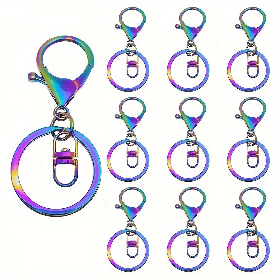 

30pcs Rainbow Swivel Snaps Hooks Lobster Claw Swivel Snap Clasps Set With 30mm Split Keychain Rings For Purse Strap Keys Bag Pendant Dog Leash Supplies, Golden Diy