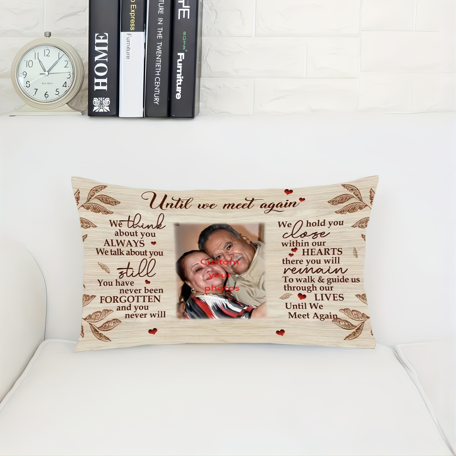 

Custom Memorial Photo Pillow Cover, Short Plush Single-sided Print, Contemporary Reversible Zippered Throw Pillowcase, Polyester, Machine Washable, For Bed Sofa Car Decor, 12x20 Inch - No Insert