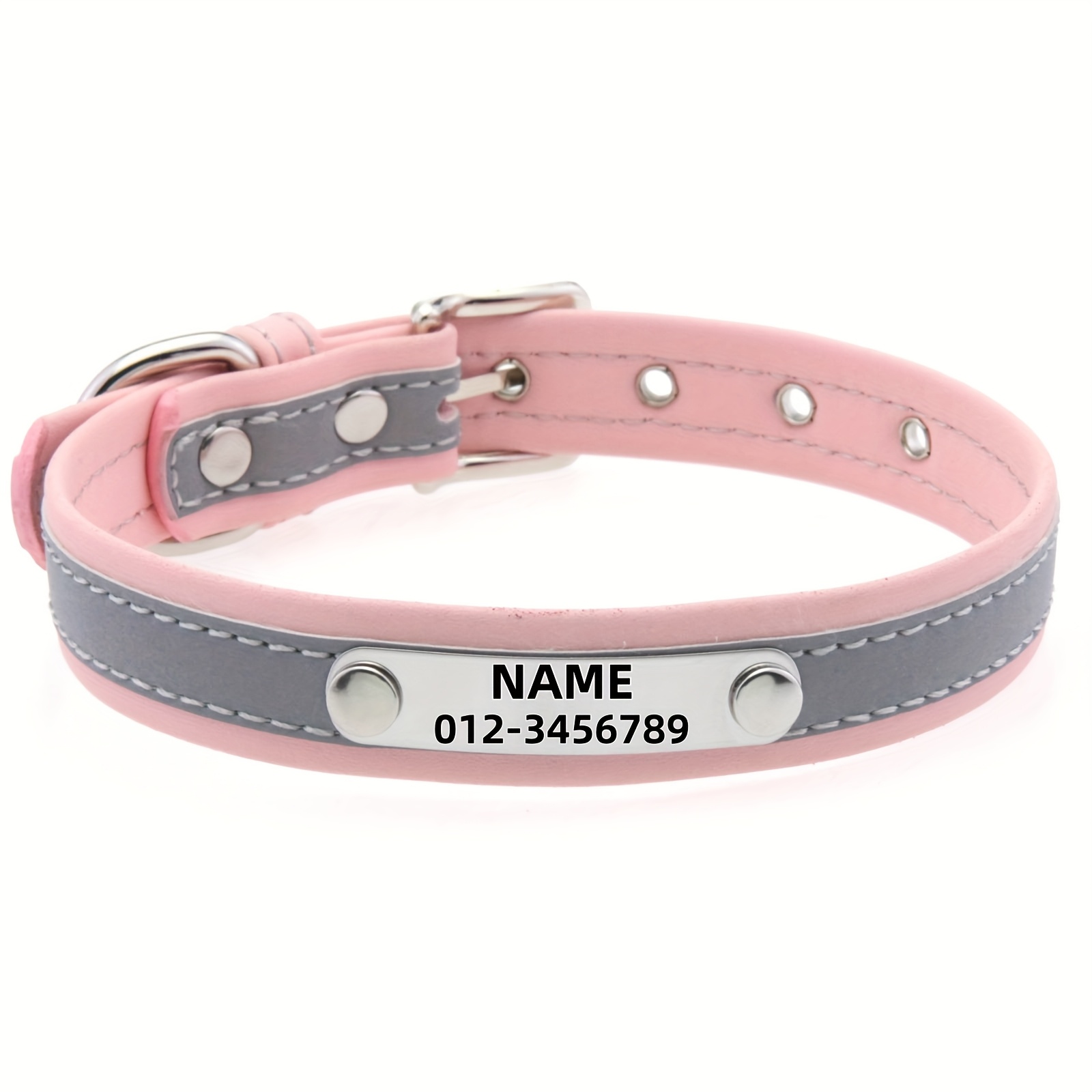 TEMU [customization] Personalized Reflective Pet Collar, Fashionable Adjustable Safety Belt To Prevent Choking For Outdoor Use With Nameplate,