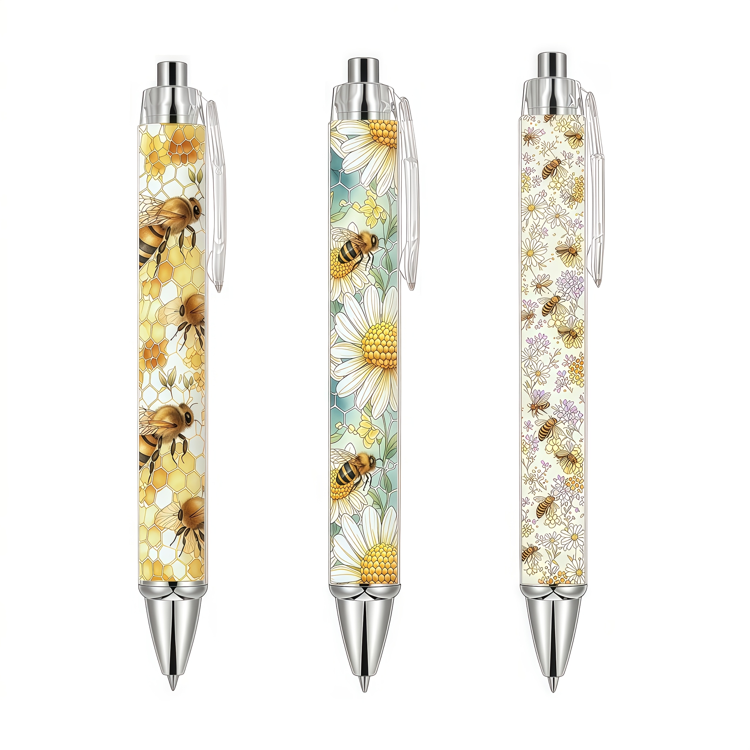 TEMU 3pcs Cute Diligent Ballpoint Pens, Designed With Honey And Daisy Inspiration, Smooth Writing, Suitable For Diaries, Planning, And Or School Use,
