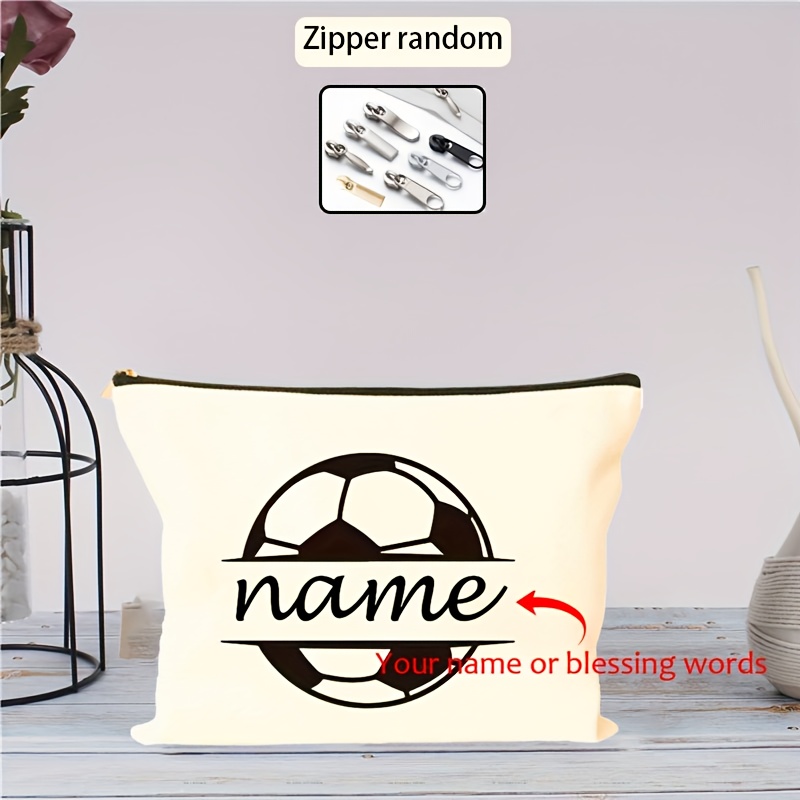 TEMU Creative Fashion Football Pattern Printed Design Makeup Bag, Personalized Custom Text Travel Portable Zipper Toiletry Bag, Pen, Snack And Travel