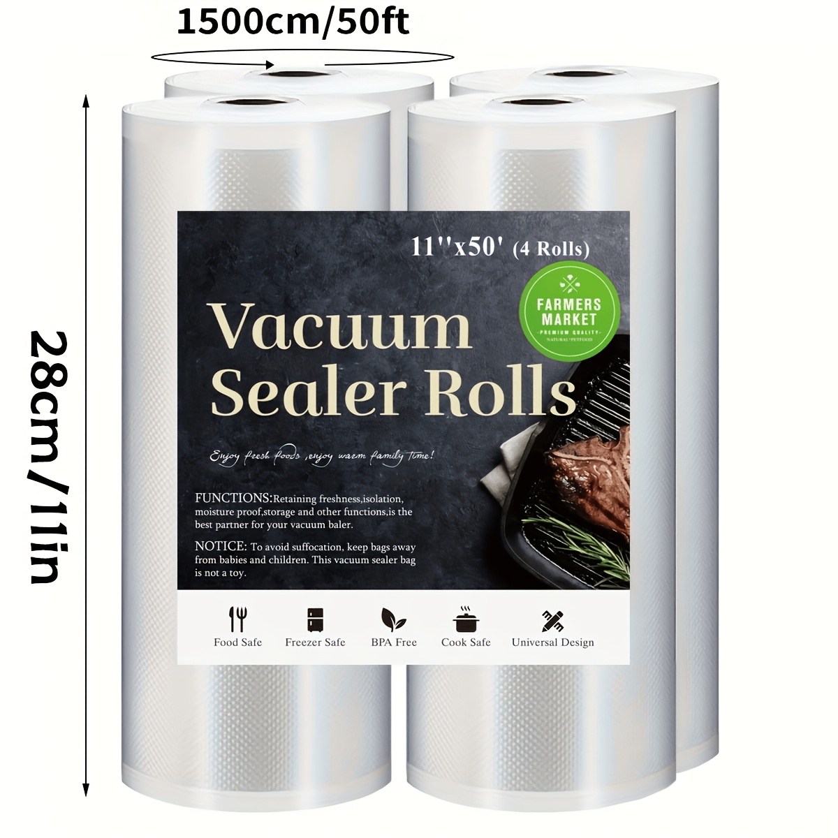 TEMU 2/4pcs Vacuum Sealed Bags, Used For Food Packaging Roll Bags, Bpa Free For Food Vacuum Bags, Used For Storage, Meal Preparation Or Vacuum