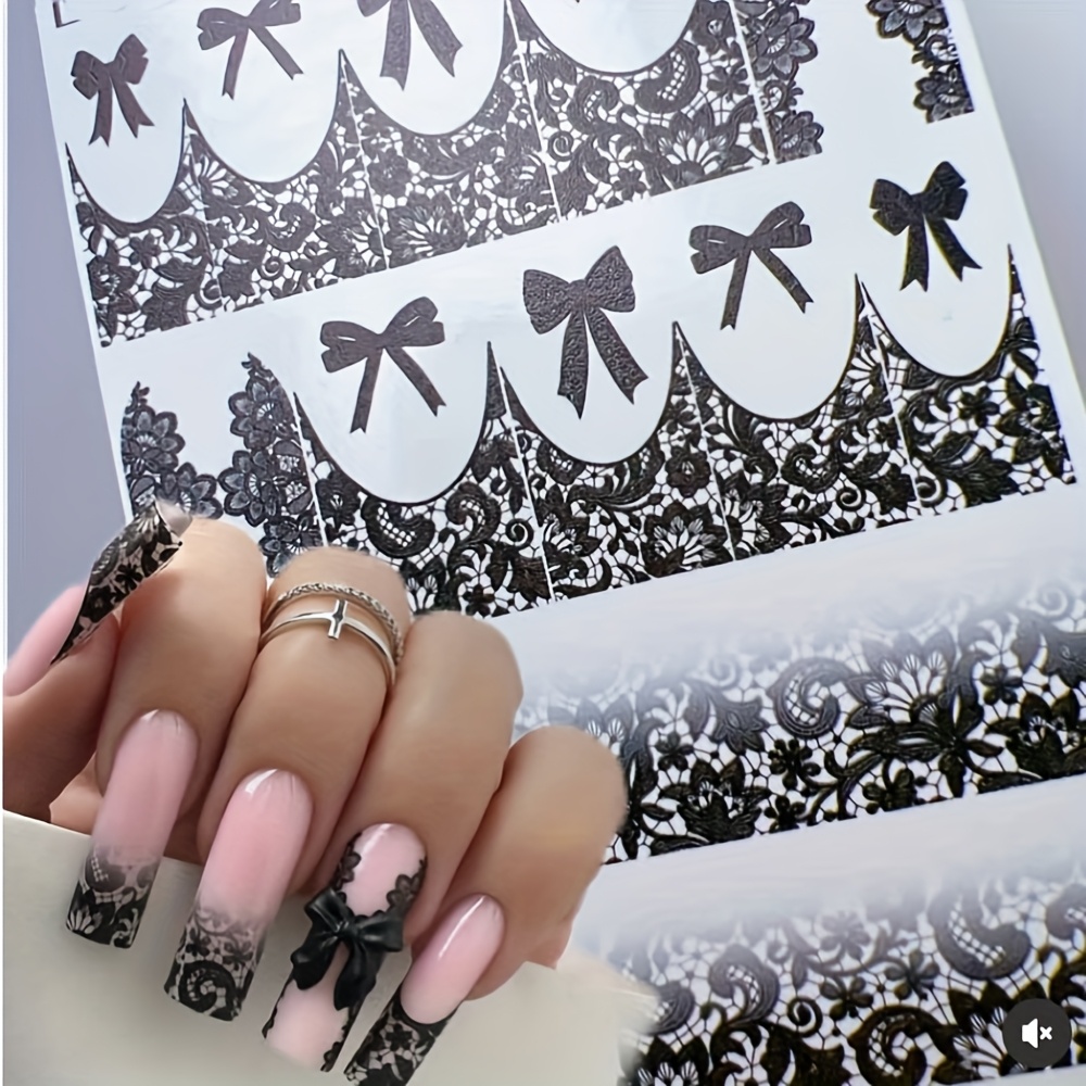 Lace Waterproof Solid Color Lace Nail Stickers Diy Lace Nail Art Decoration