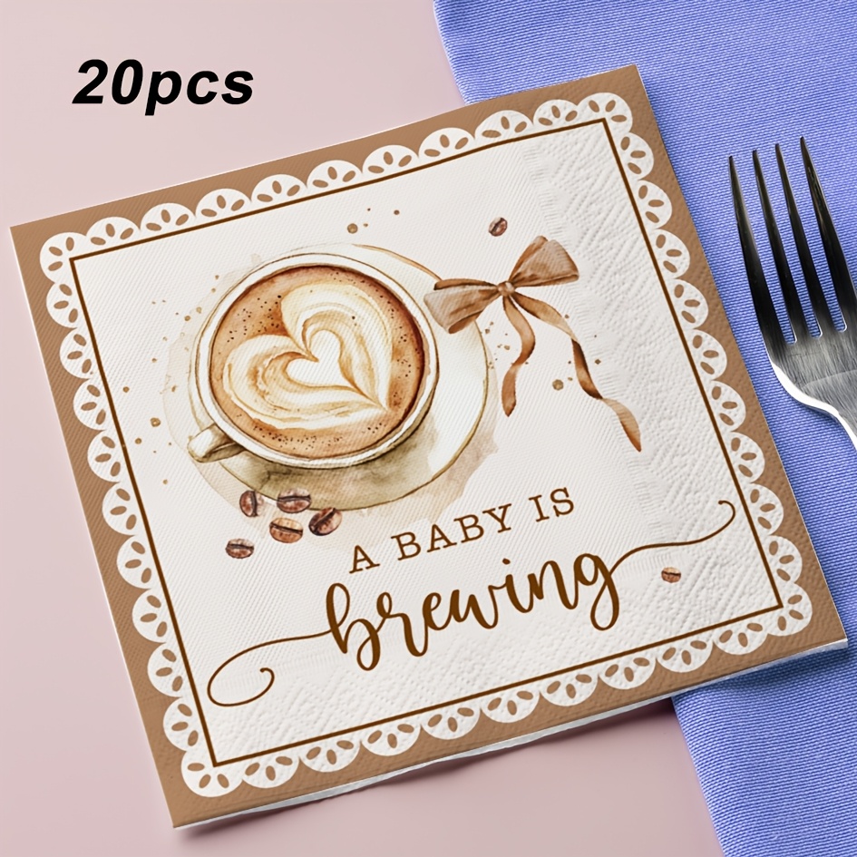 TEMU 20pcs " About To Brew" Party Napkins, -themed Baby Shower Party Napkins, Bohemian Table Decor, Shop Theme Gathering Supplies For