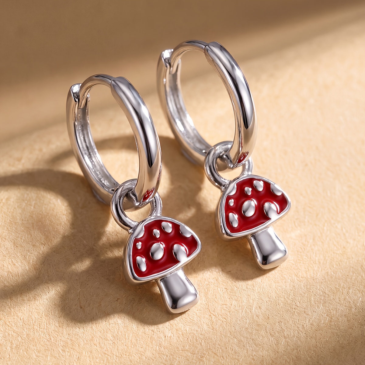 Women's Sparkling Mushroom Earrings with Plating, Elegant Gift