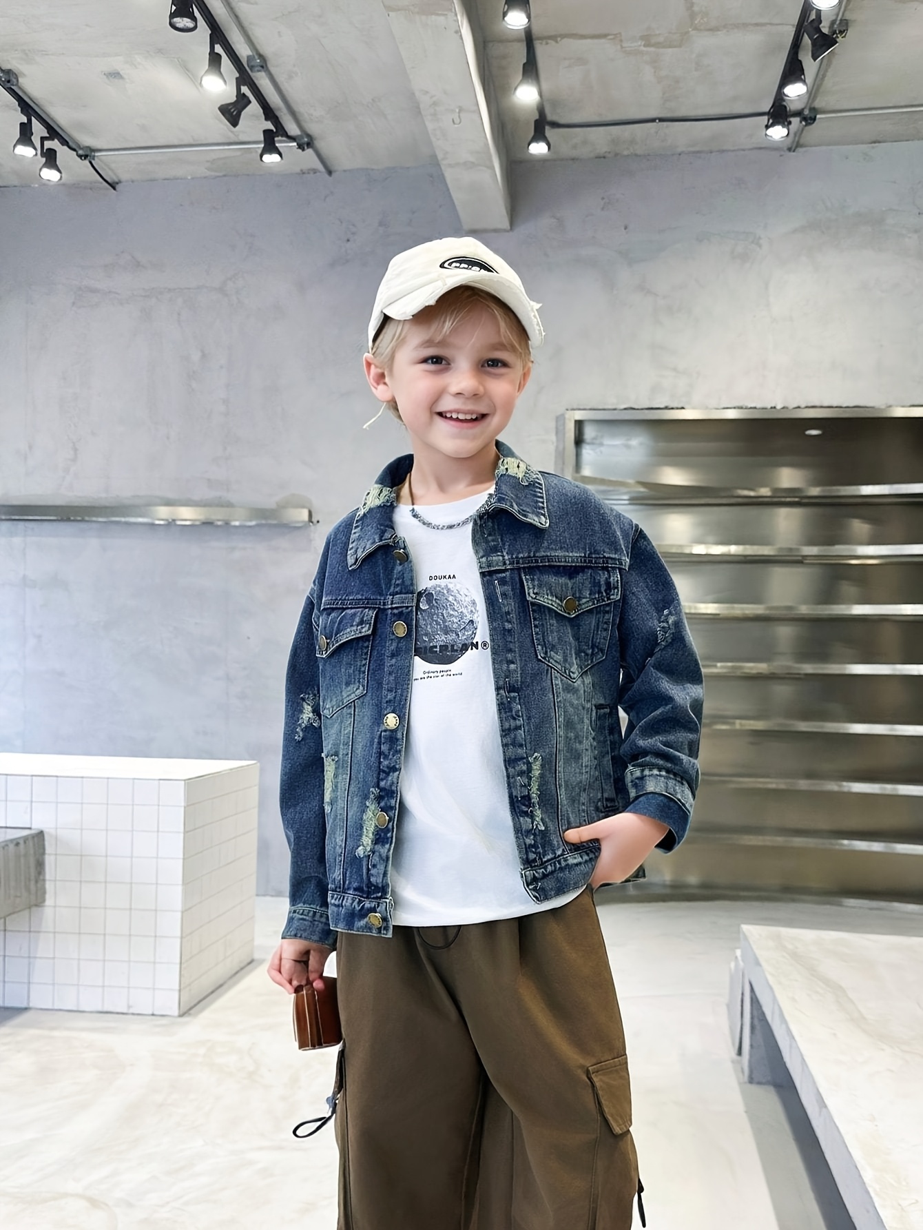 boys 2025 latest autumn loose fit ripped denim jacket casual