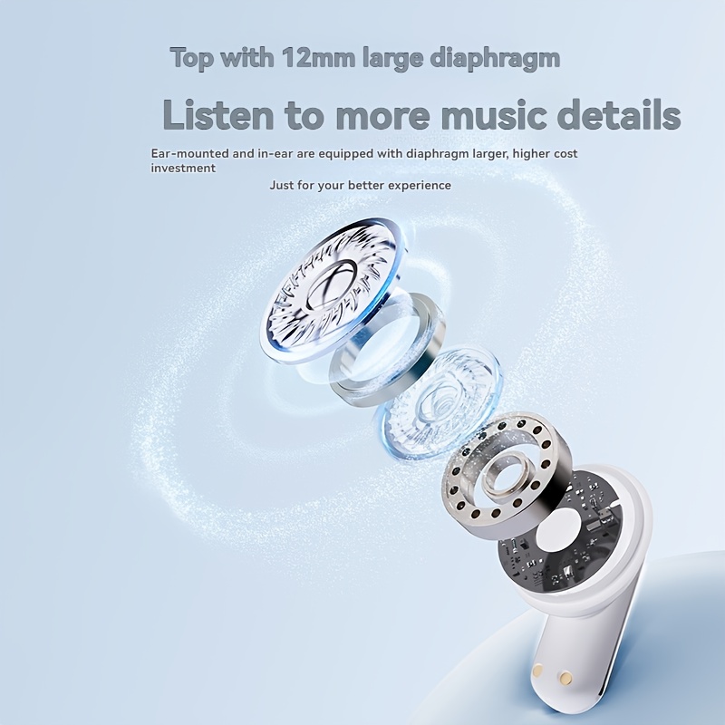 Wireless Earbuds with Type-C Fast Charging, Ultra-long Playback Time, Smart Touch Control, and Clear Call Quality. Includes Two Pairs: One In-ear and One Over-ear Style. Stereo Wireless Earbuds with HD Crystal-clear Calls. Compact and Exquisite