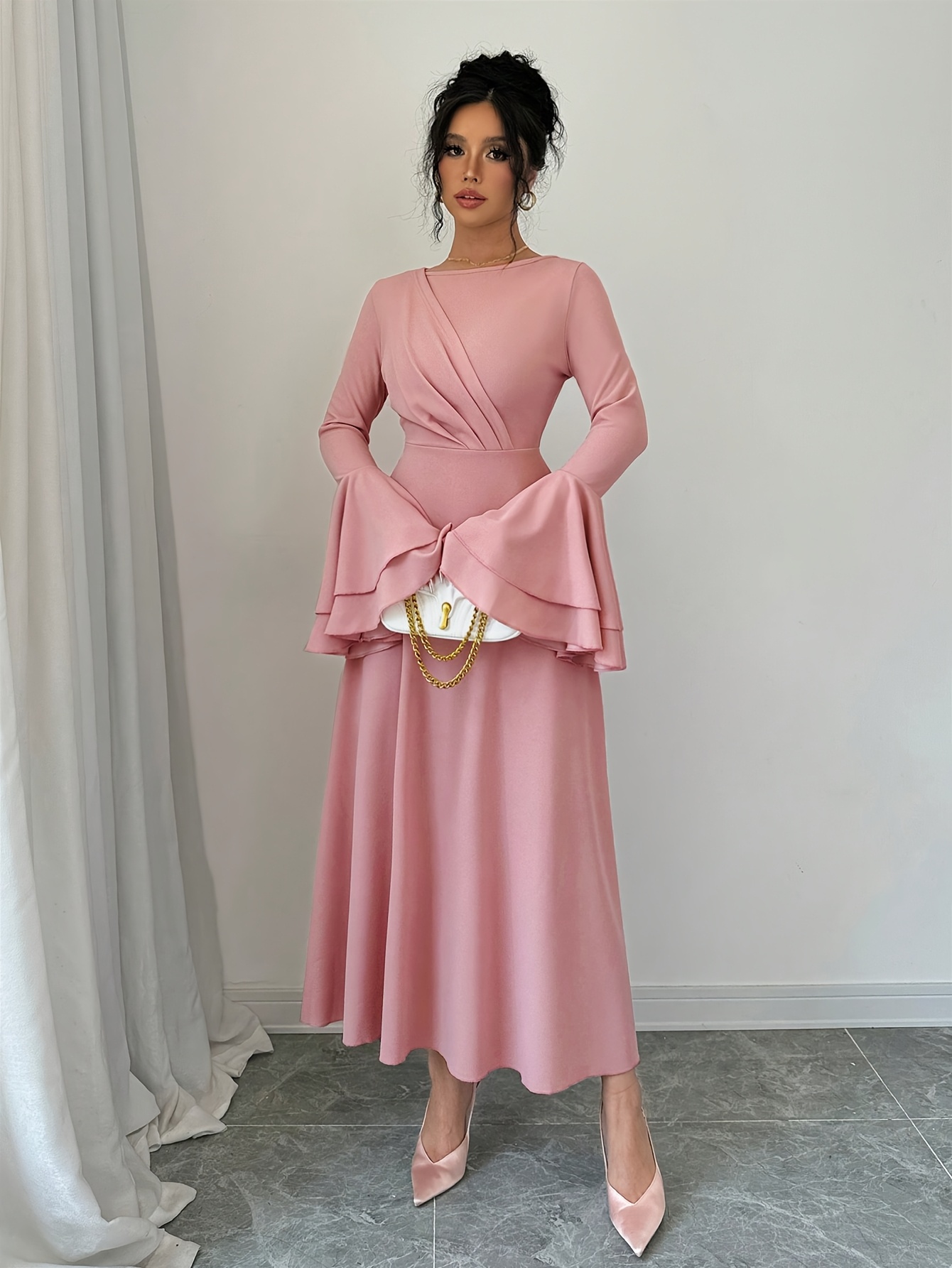 chinese dress ladies Women Dress Elegant Peplum Business Dresses Sexy Split Long Sleeve Bodycon  Knee Length Formal Pencil Back Zipper Dress(White,S) at Amazon Women's  Clothing store main image 0