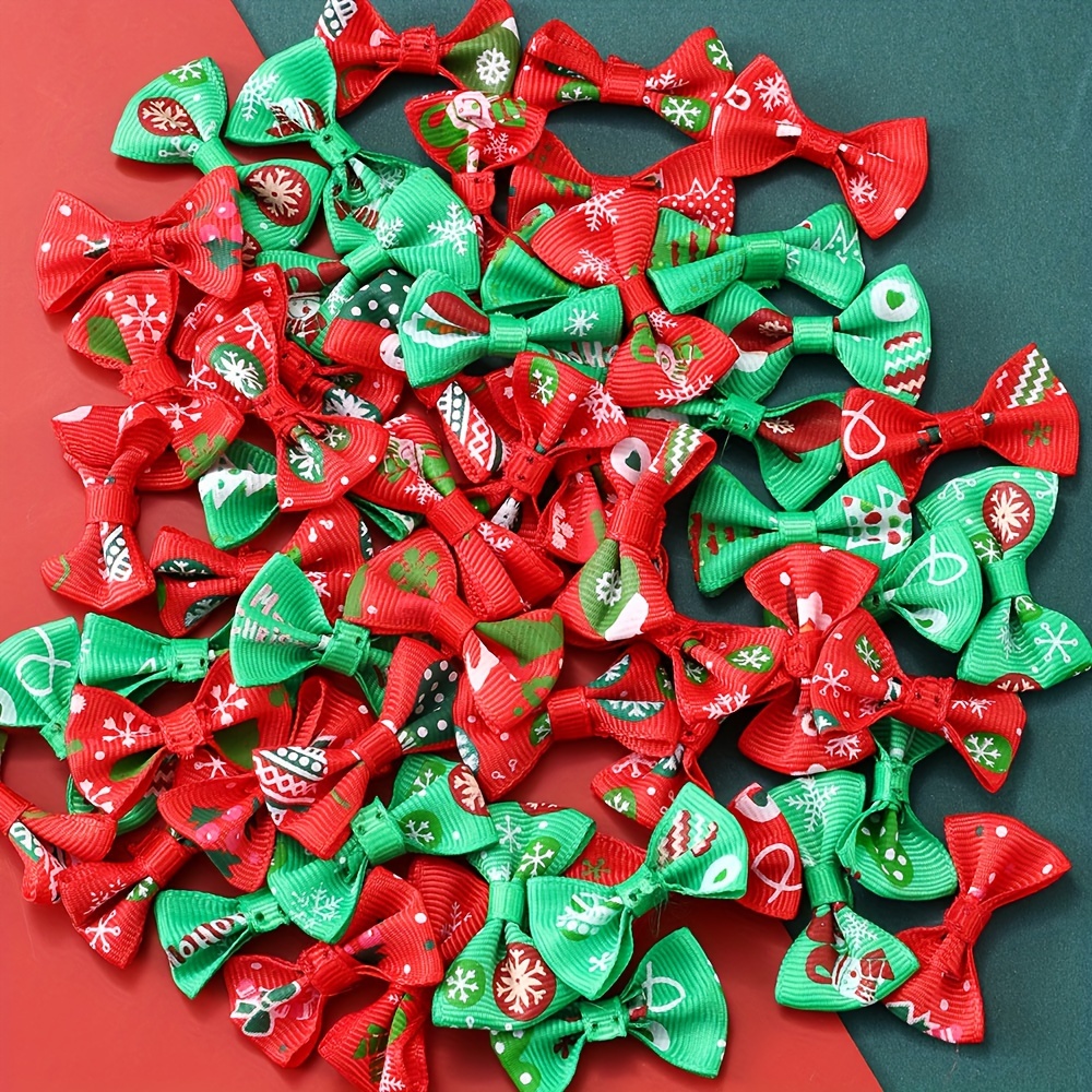 

30pcs Christmas Bow Decorations, Polyester Bows For Crafts, Accessories & Packaging, 29x39mm, Decorative ,