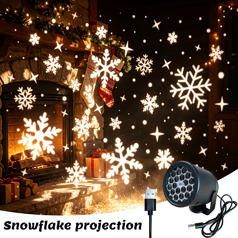 TEMU Indoor Christmas Snowflake Projector Light, Holiday Decorative Projection Lamp, Xmas Party Home Wall Bedroom Decoration Light, Holiday Gift For
