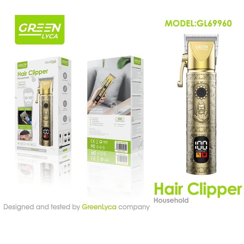 Charge rapide avec USB-C, affichage numérique, qualité rétro dorée, tondeuse à cheveux sans fil, longue autonomie, tondeuse professionnelle pour hommes avec câble de charge et planche de guidage, outil de soin personnel, structure durable, cadeau de vacances