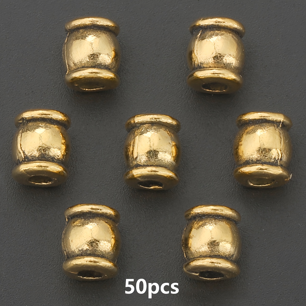 TEMU 50pcs Perles d'espacement brillantes en alliage de doré ancien, 6 mm de trou, perles en vrac, perles de seau à perles à perles, connecteurs de