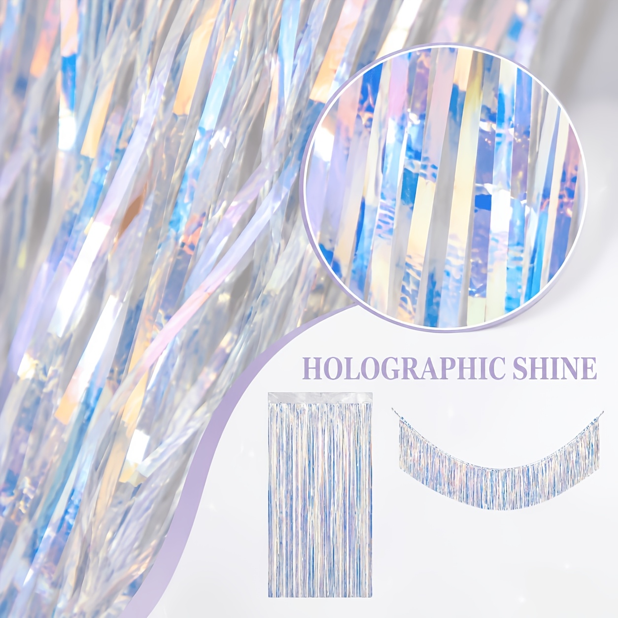 TEMU 2pcs Iridescent Laser Rain Streamer Banner Hanging Decoration, Including 1pc X 2m Metallic Foil Background Streamer And 30x300cm Tassel Banner,