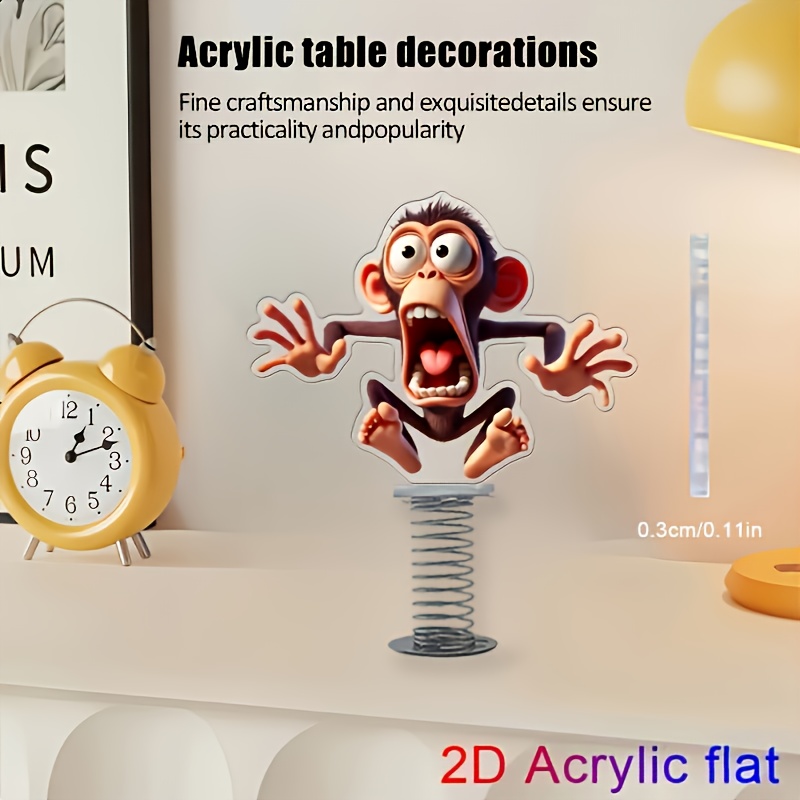 TEMU 2d Flat Monkey Acrylic Cradle Car Ornament, Suitable For Creative Dashboard And Interior Desk Decoration, Ideal Gift Choice (set Of 2), 2d Flat