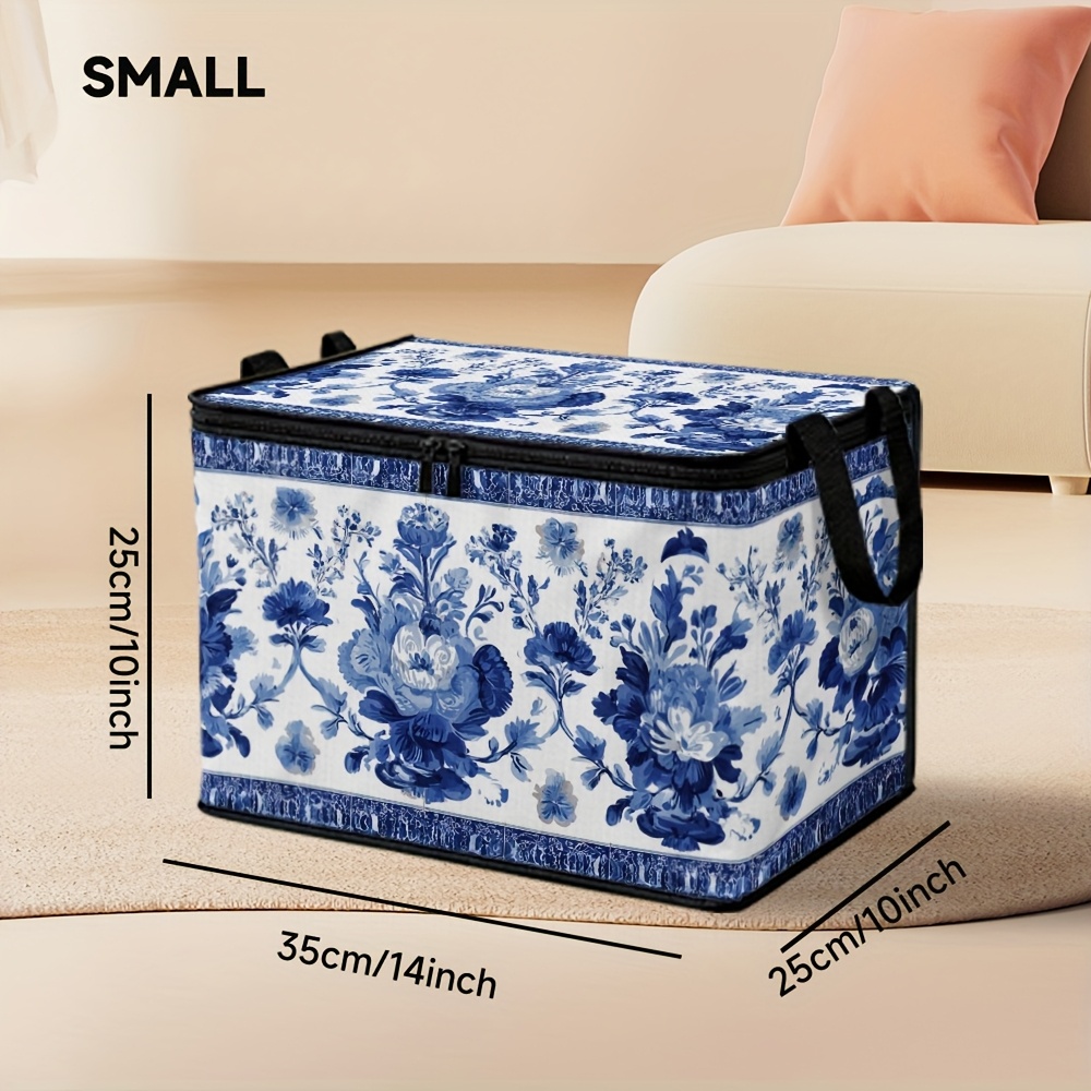 TEMU 1 Vintage Blue Floral Patterned Storage Basket For Pet Supplies, Offered In Different Sizes. Organizing Items, Utilized In Room, Car Trunk, Or