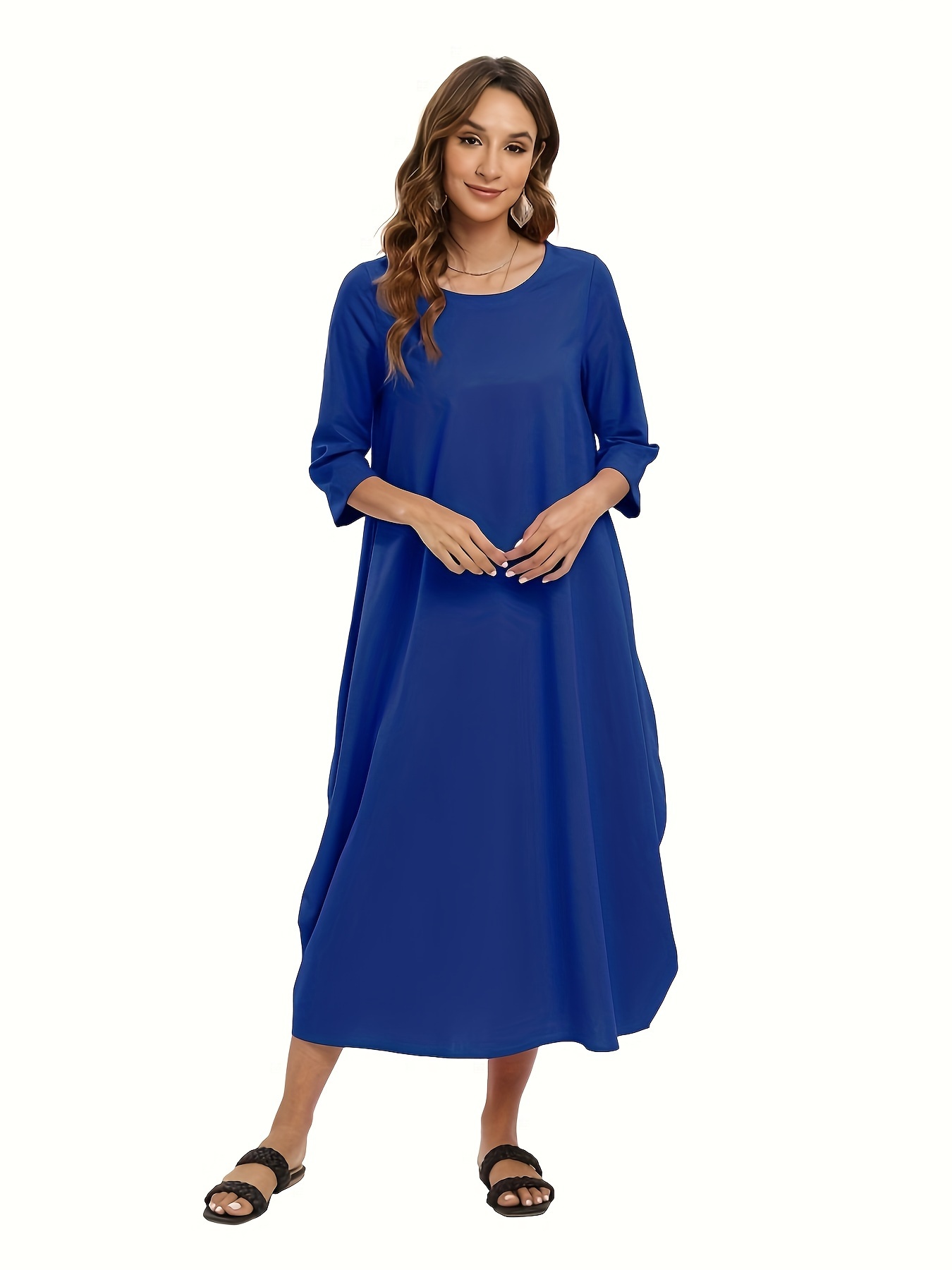 plus size long dress a round neck cocoon shape temu - Temu