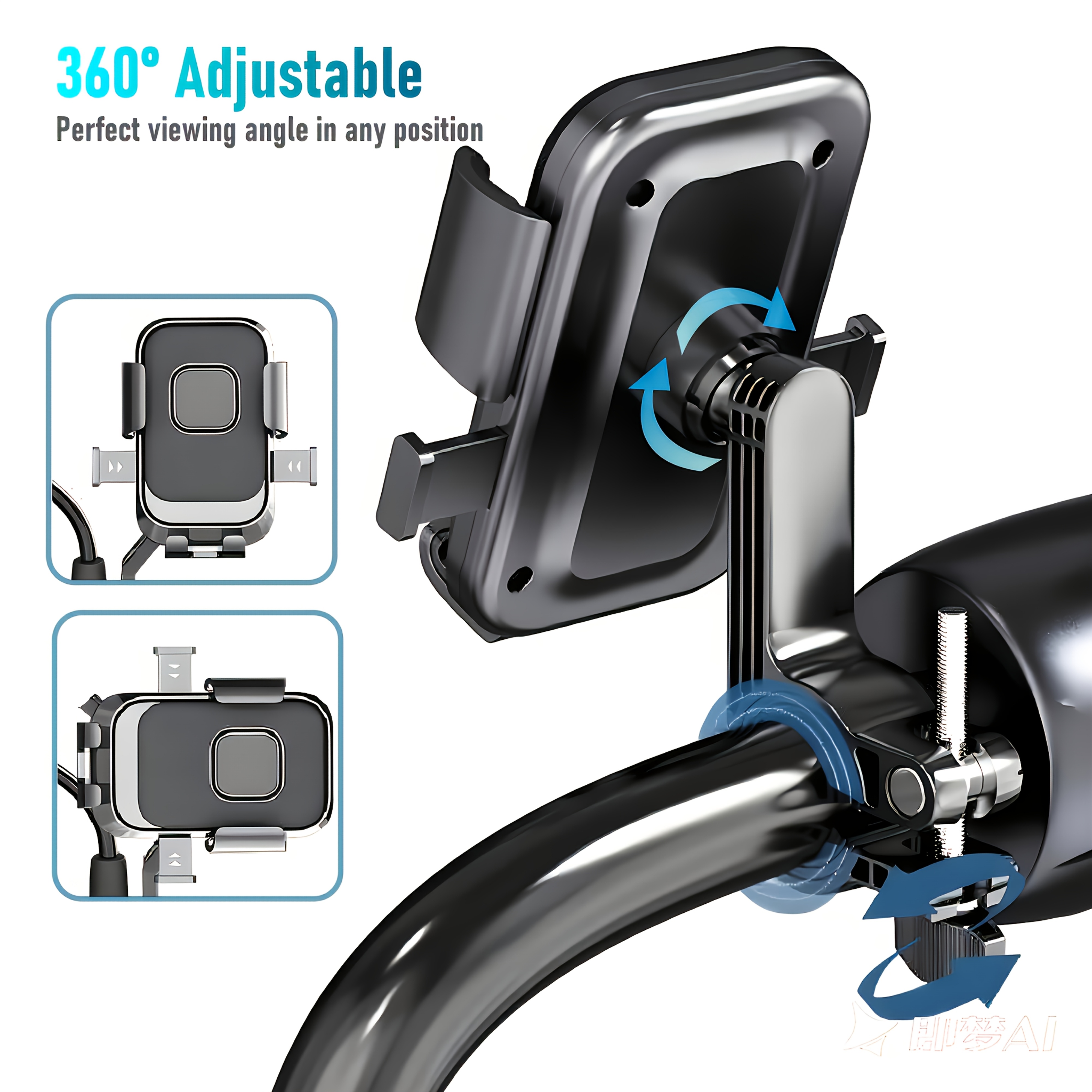 Motorcycle and Bicycle Handlebar Phone Mount with 1s Auto Lock and 10s Quick Install Compatible with iPhone and Samsung