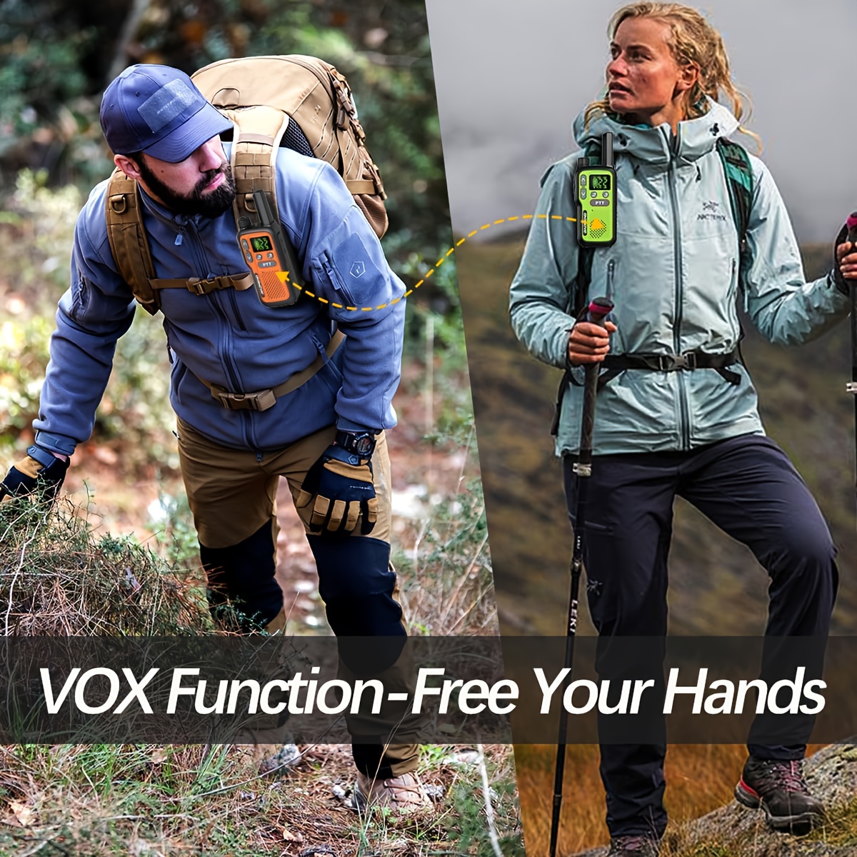 BAOFENG Walkie Talkies for Adults with 22 FRS Channels & LCD Display, VOX Scan/Scan Function, USB-C & Li-ion Battery, for Hiking, Camping, Family, Outdoor, USB- Flashlight (VOX Activation)