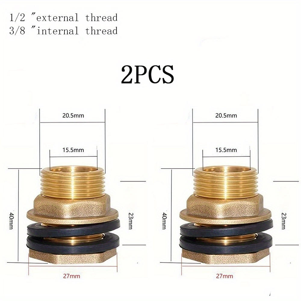 Image of 2pcs Water Tank Connector Water Tower, Water Bucket, Fish Tank, Plastic Inner And Outer Wire Straight Connectors Copper Union Fittings Pvc Water Pipe Fittings