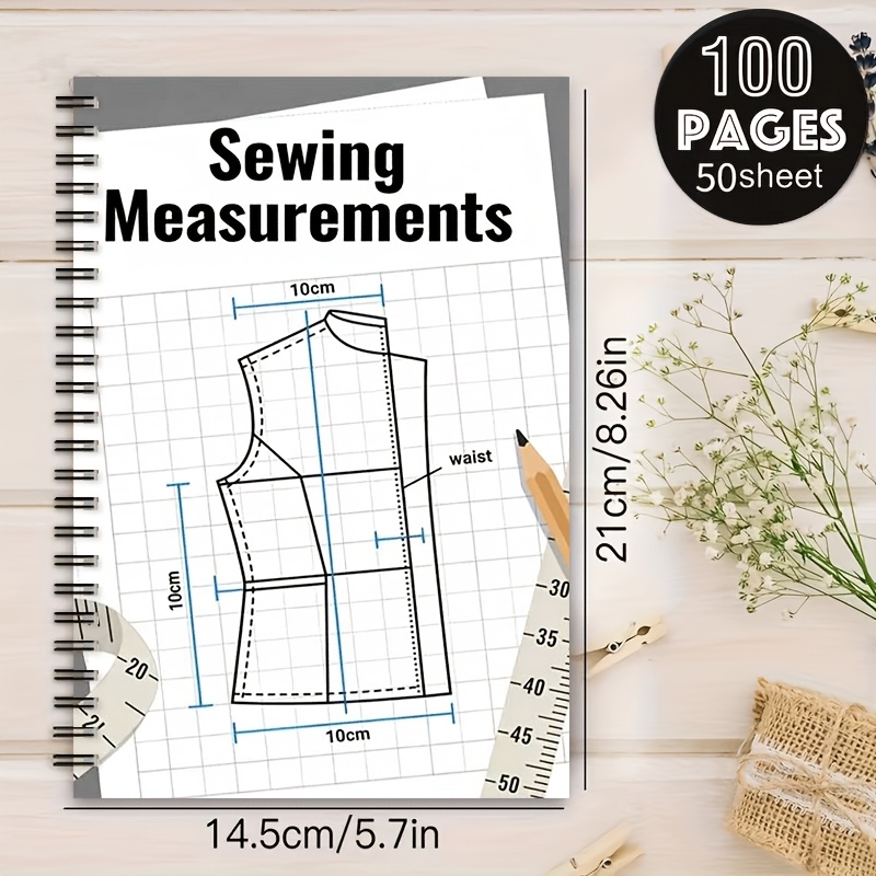 TEMU 2d Flat 1pc Ruled Notebook With A Cover Featuring A Sewing Measurement Pattern Theme - Sewing Notebook, Diary, 8.3x5.7 Inches, For Recording