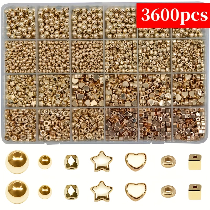 E-shop 3600 Stück 4-7mm Herz- Sternförmige Abstandperlen, 7 Sets. Acryl-Abstandperlen, 24-Fach Aufbewahrungsbox für DIY-Armband- Halsketten-Zubehör,