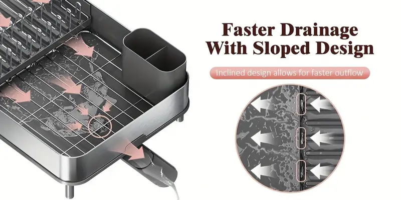 extendable dish drying rack, stainless steel dish rack with dual parts, dish rack for kitchen counter, movable utensil drainer & adjustable drainage spout Product details 2